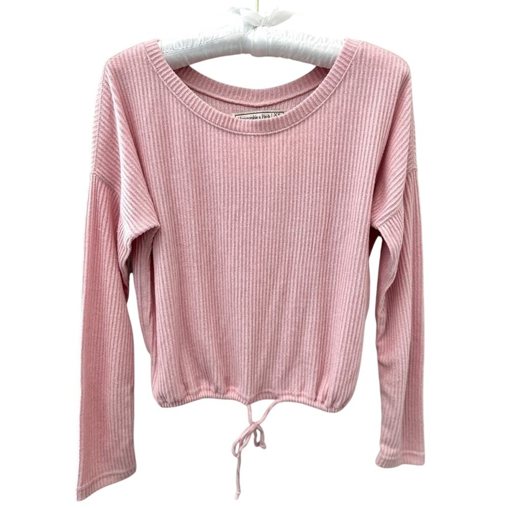 ABERCROMBIE & FITCH Pink Ribbed Cinch Hem Sweater Top Balletcore Soft Lounge XS
